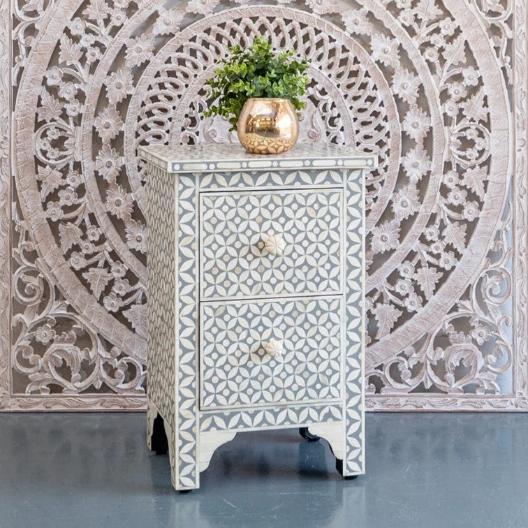 Shan_Bone inlay 2 Drawer Bed Side Table