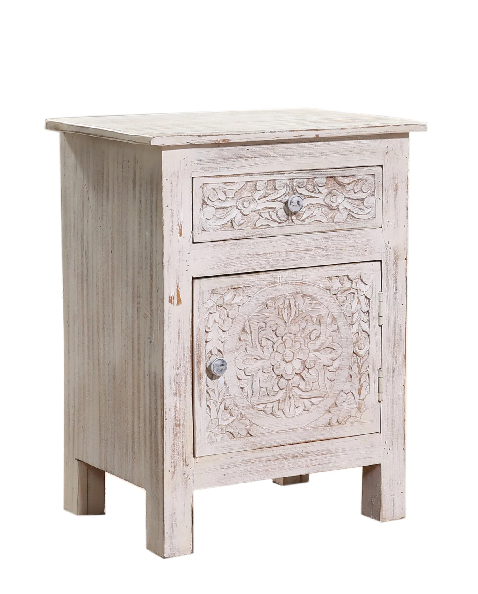 Diane Hand Carved Bed Side Table 1 Door and 1 Drawer
