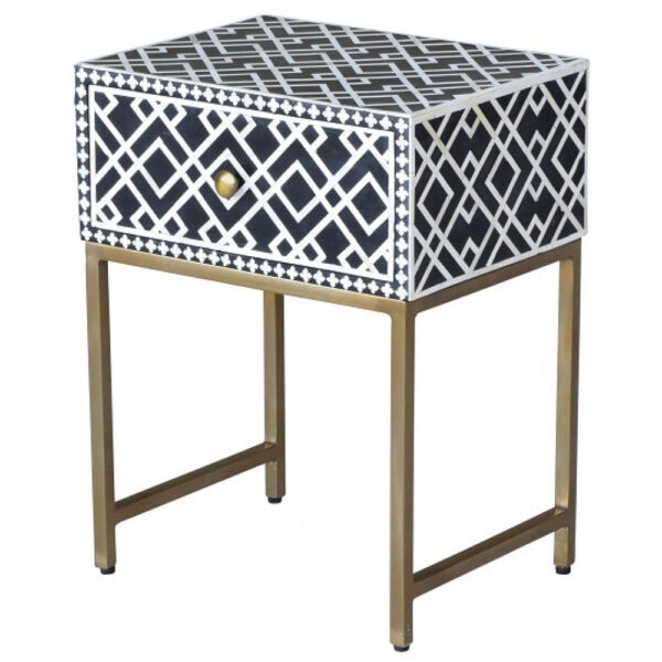 Dylan Bone Inlay Bed Side Table with Metal Stand
– Celson PTE Ltd