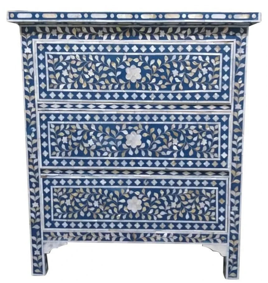 Grant_Mother of Pearl Inlay Bed Side table with 3 drawers