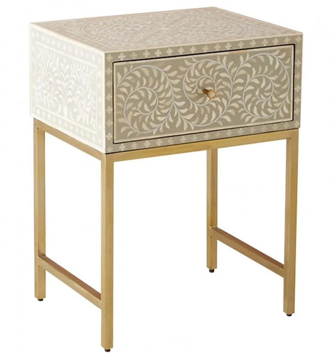 Ela Bone Inlay Bed Side Table with Metal Stand