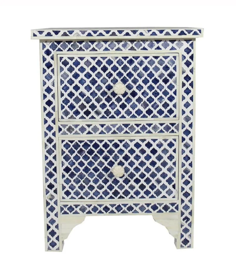 Linda_Bone Inlay 2 Drawer Bed Side Table