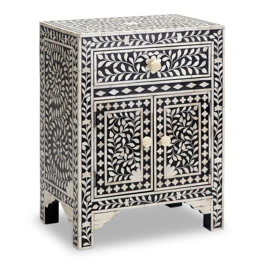 Magdalene Bone Inlay Bed Side Table