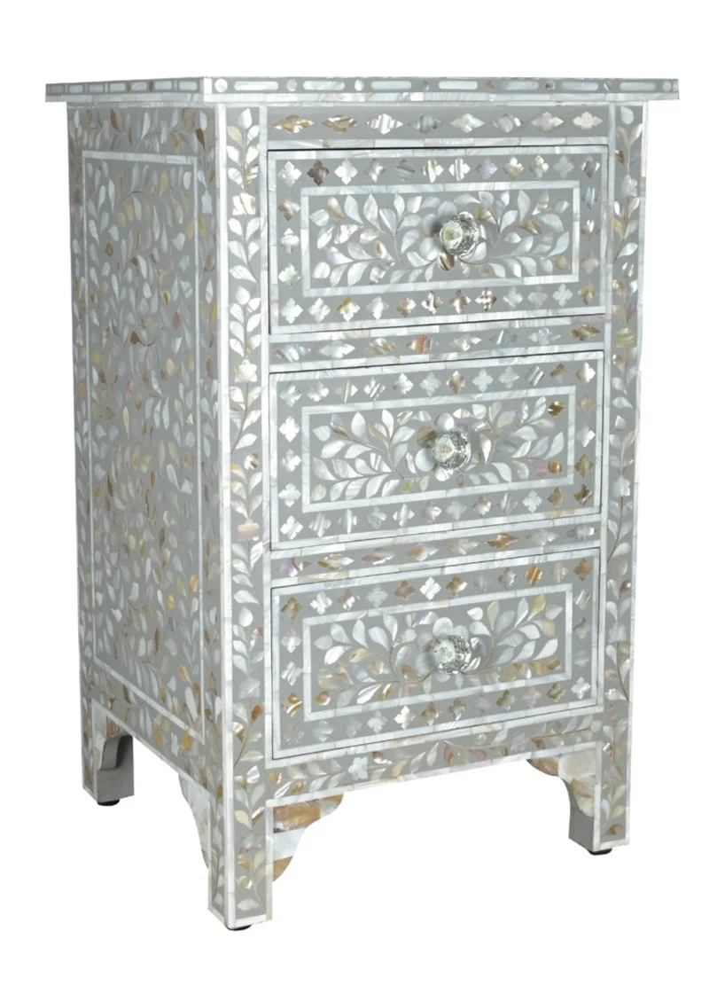 Pavel _ Mother of Pearl 3 Drawer Bed side Table