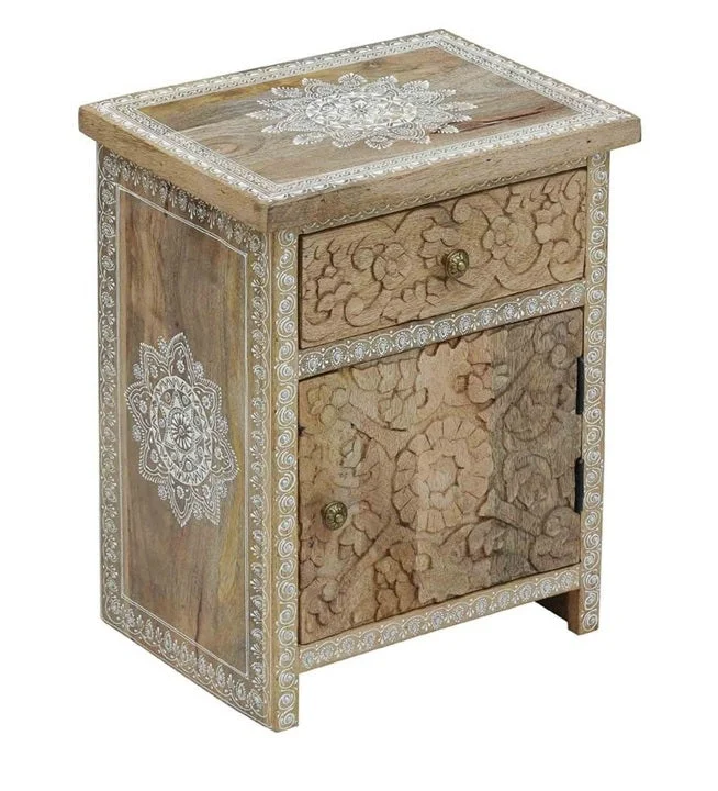Lee_Solid Indian Wooden Bed Side Table with 1 Drawer 1 Door