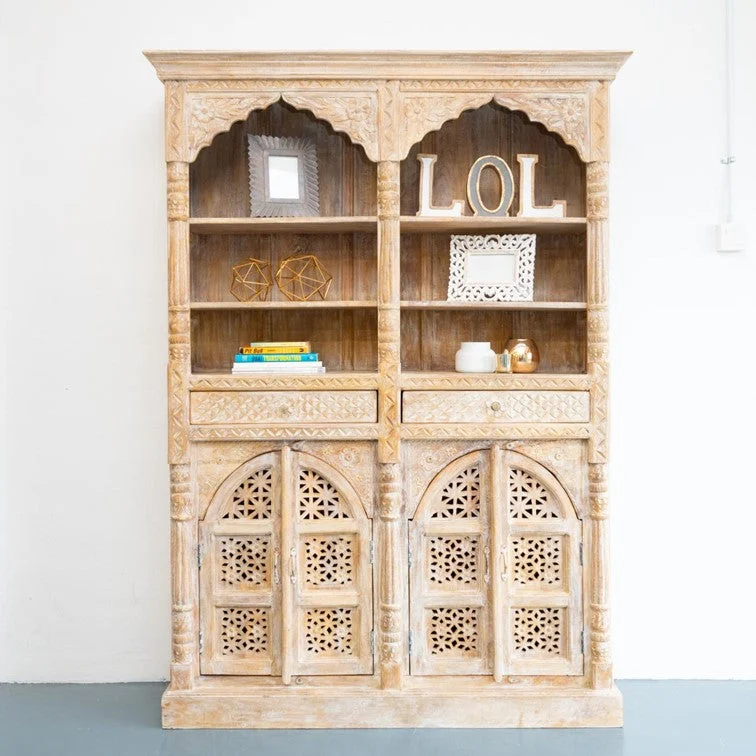 Pierce_Hand Carved Wooden Bookshelf_Bookcase_Display Unit