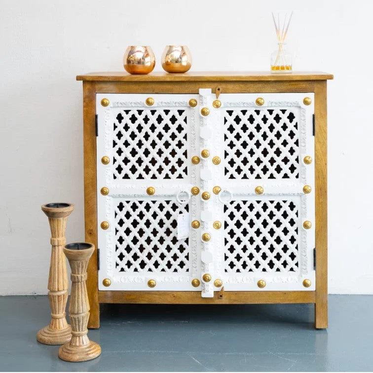 Emory Hand Carved Jali Chest_Wooden Sideboard_ 90 cm Length