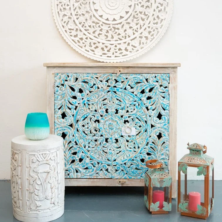 Lexi Hand Carved Wooden Chest_Cupbord_ Sideboard_Cabinet_ 90 cm Length