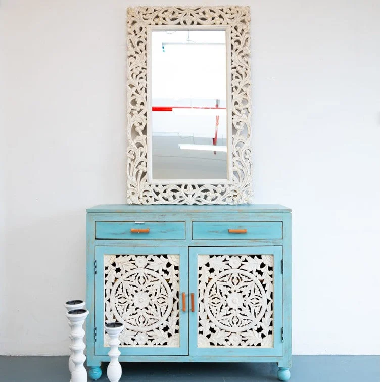 Elsa Wooden Hand Carved Chest with 2 Doors & 2 Drawers_ 110 cm Length
