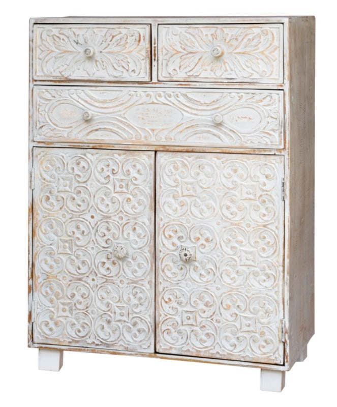 Nora_Hand Carved Solid Wood Chest_ 90 cm Length