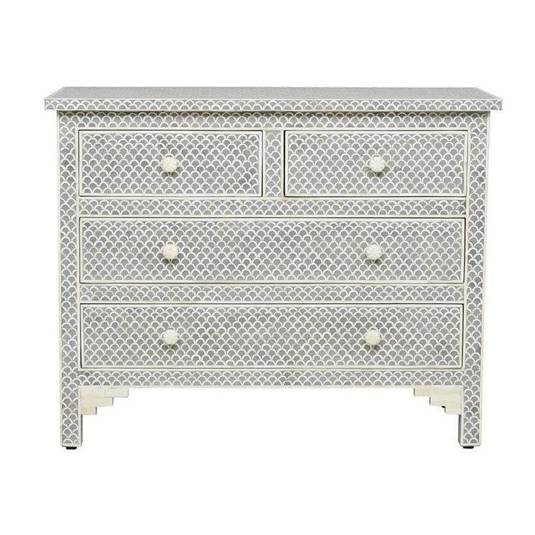 Townie Bone Inlay Chest of Drawer with 4 Drawers_ 104 cm Length