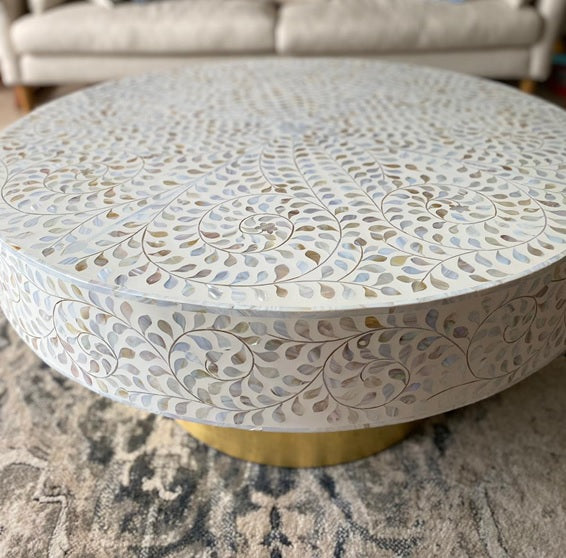 Ciba_Round Mother of Pearl Coffee Table with brass Base