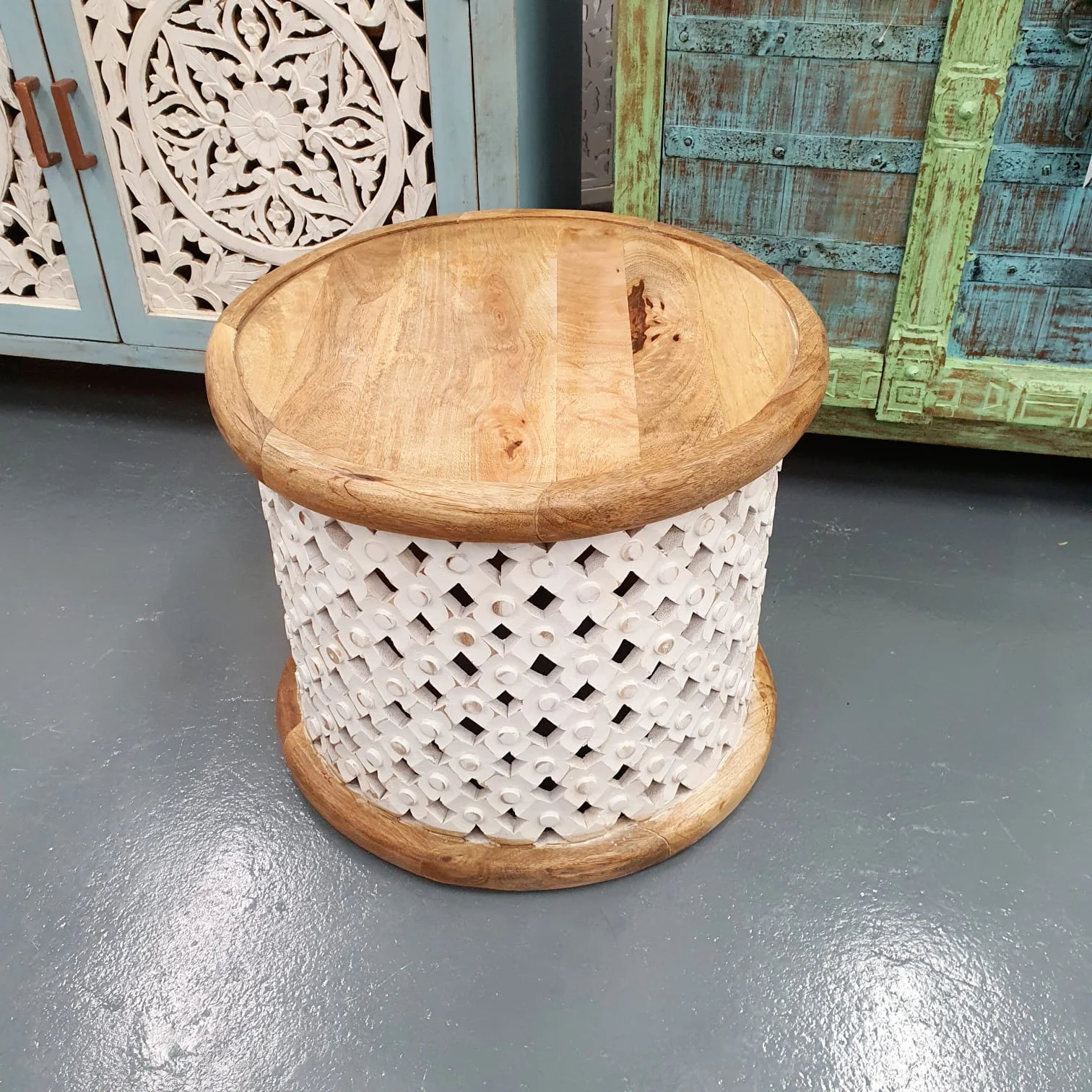 Claire Solid Mango Wood Hand Carved Jali Coffee Table
