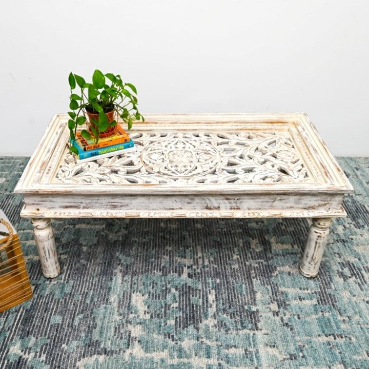 Valerio_Solid Wooden Carved Coffee Table with Glass Top_120 cm