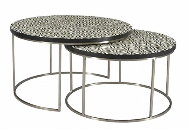 Liva_Bone Inlay Coffee Table with SS Base_78 Dia cm