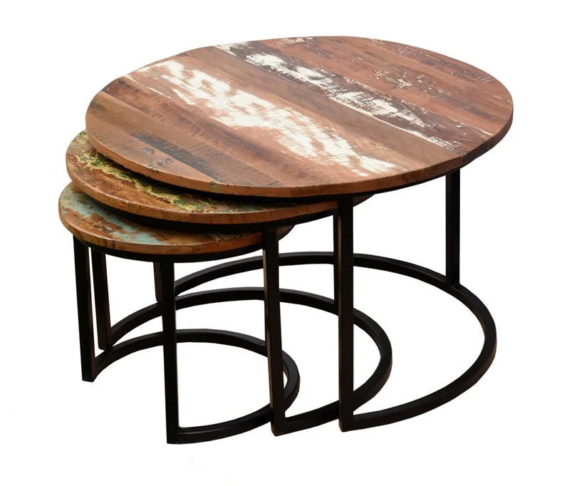 Lina Nesting Coffee Table Set of 3 with Reclaimed wood top_70 Dia cm