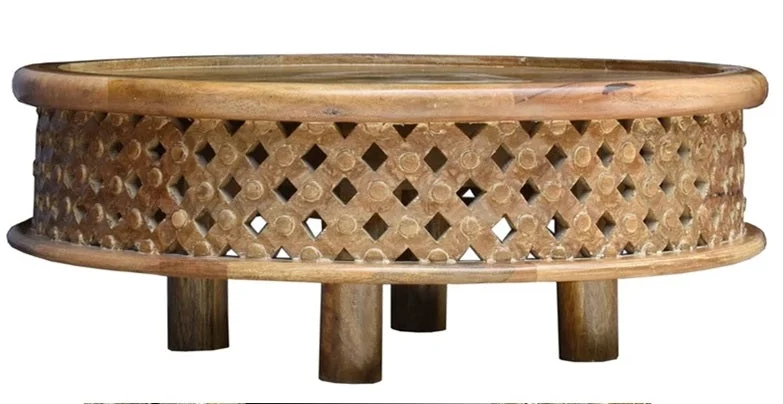Ferrel Solid Indian Wood Carved Round Coffee Table_80 Dia cm