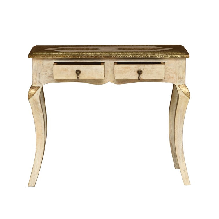 Yubi _Solid Indian Wood Brass inlaid console table_90 cm