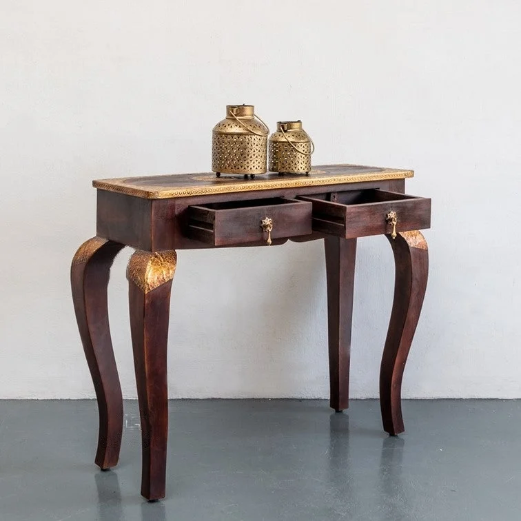 Cameron _Solid Indian Wood Brass inlaid console table_90 cm