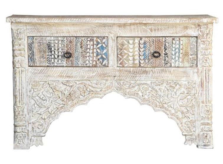 Alfano_Indian Hand Carved 2 Drawer Console Table_120 cm