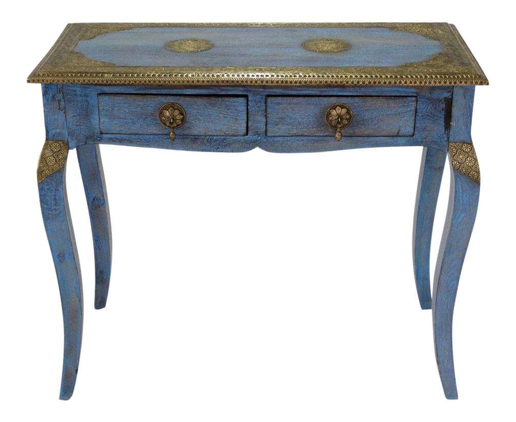 Nathan_Solid Indian Wood Brass inlaid console table_95 cm