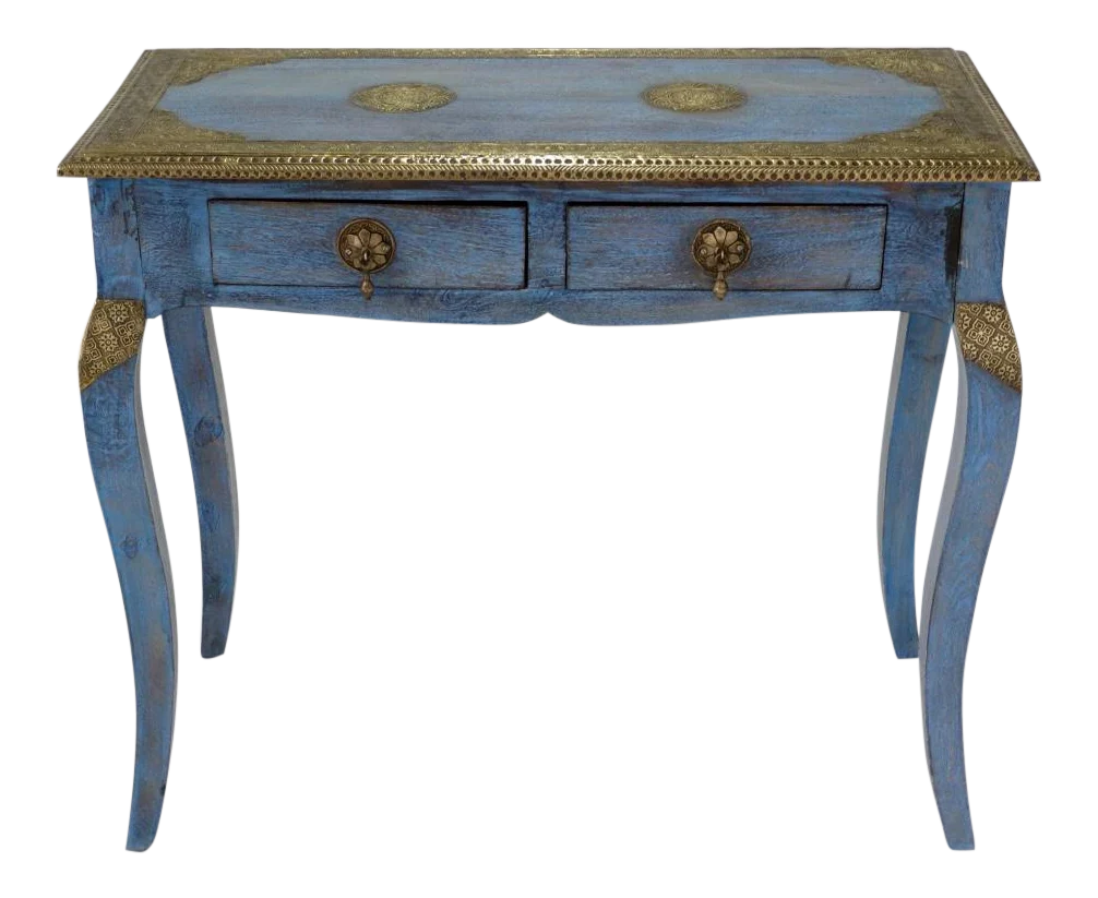Nathan_Solid Indian Wood Brass inlaid console table_95 cm