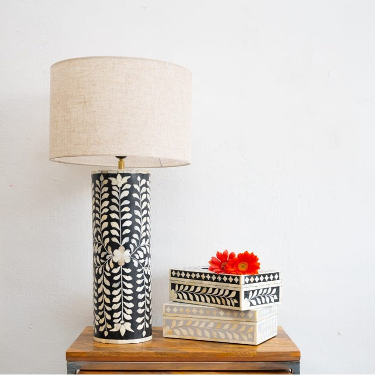 Miechell Bone Inlay Round Shape lamp with Shade