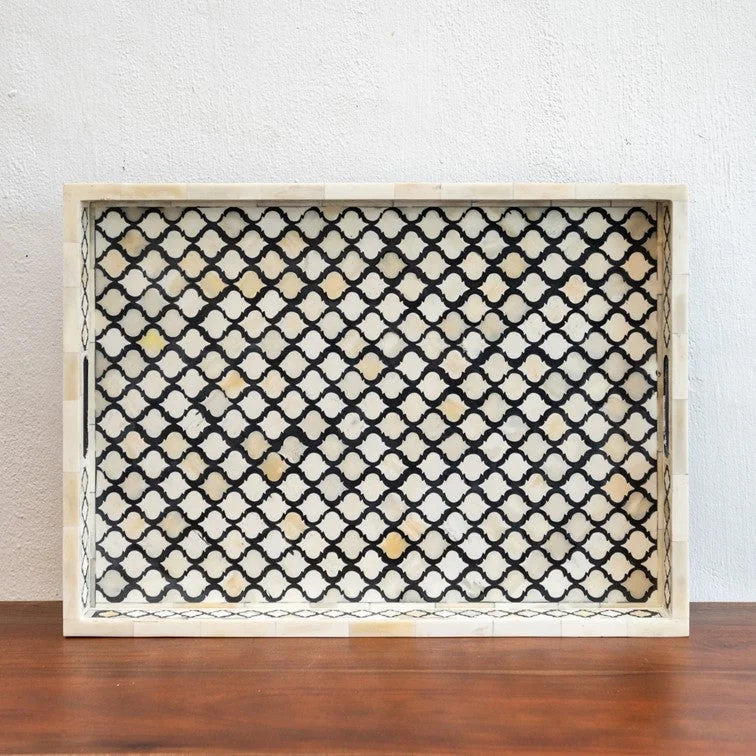 Cahir_Bone Inlay Moroccan Pattern Tray in Black_58 x 42 cm