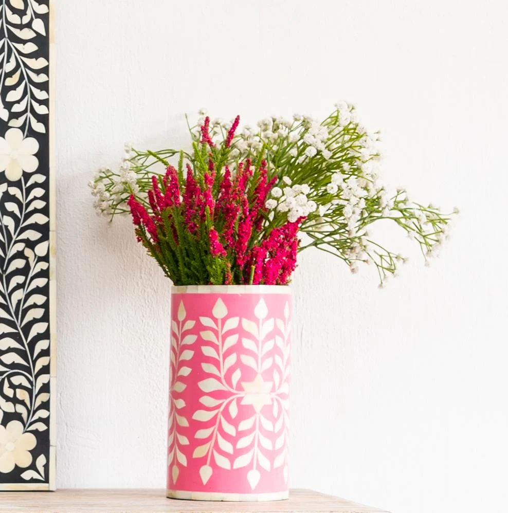 Hain_Bone Inlay Floral Vase in Pink Color (Small)