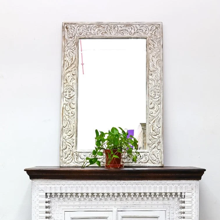 Eleanor Hand Carved Solid Indian Wood Floral Mirror_Available in 2 size