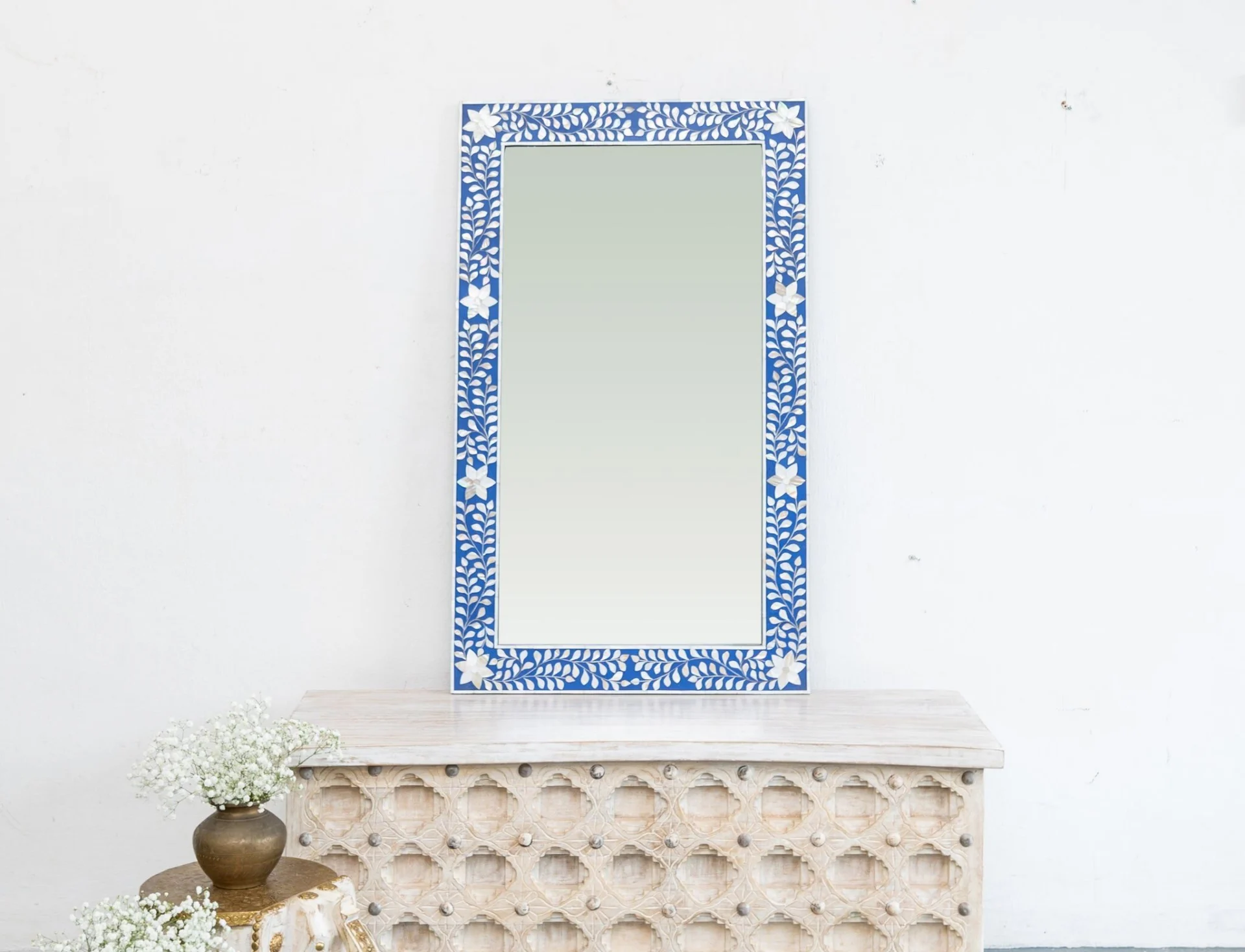 Heidi Mother of Pearl Inlay Mirror with Floral Pattern_60 x 100 cm