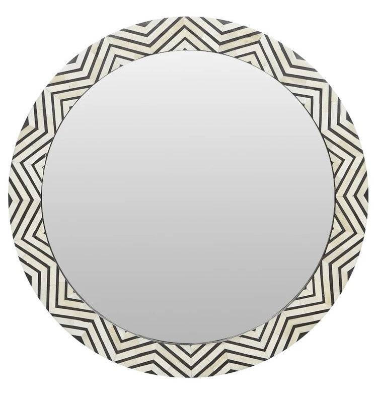 Shea Geometric Black and White Bone Inlay Mirror_75 Dia cm