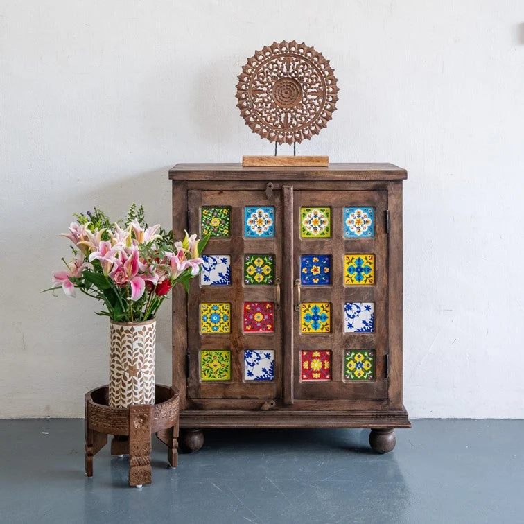 Rae Solid Wood Shoe Rack with Tiles_ 80 cm Length