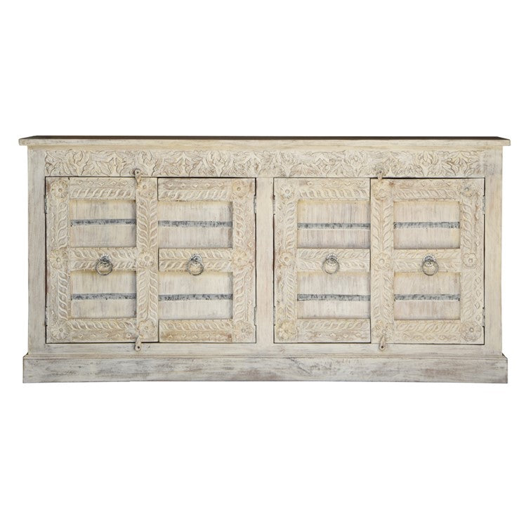 Eva Solid Wood Hand Carved Side Board_Buffet_Cupboard_4 Doors_Cabinet