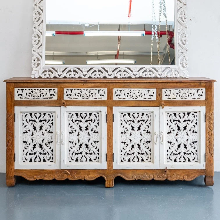 Hubi_Hand Carved Solid Wood Sidebaord_Buffet_Wooden Sideboard