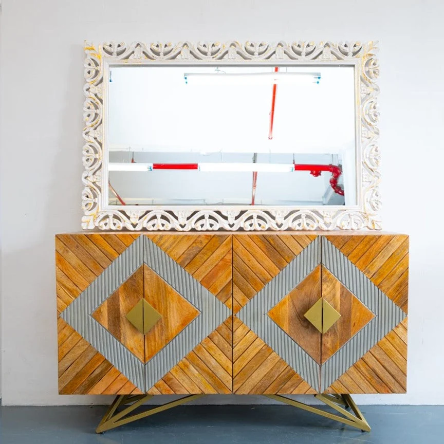Yashu Hand Carved Solid Indian Wood Sideboard