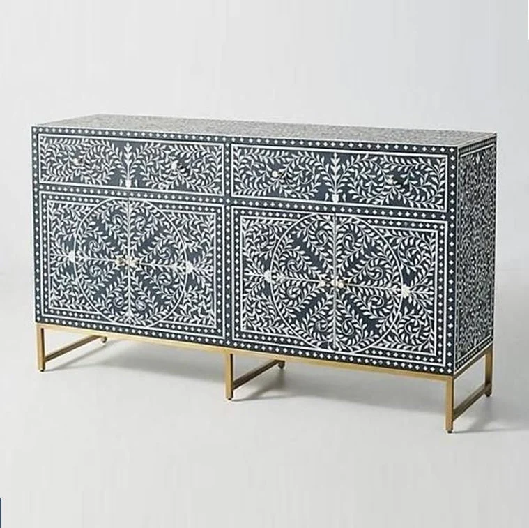 Beaumont_Bone Inlay Chest with 2 Drawer 2 Door in Dark Blue