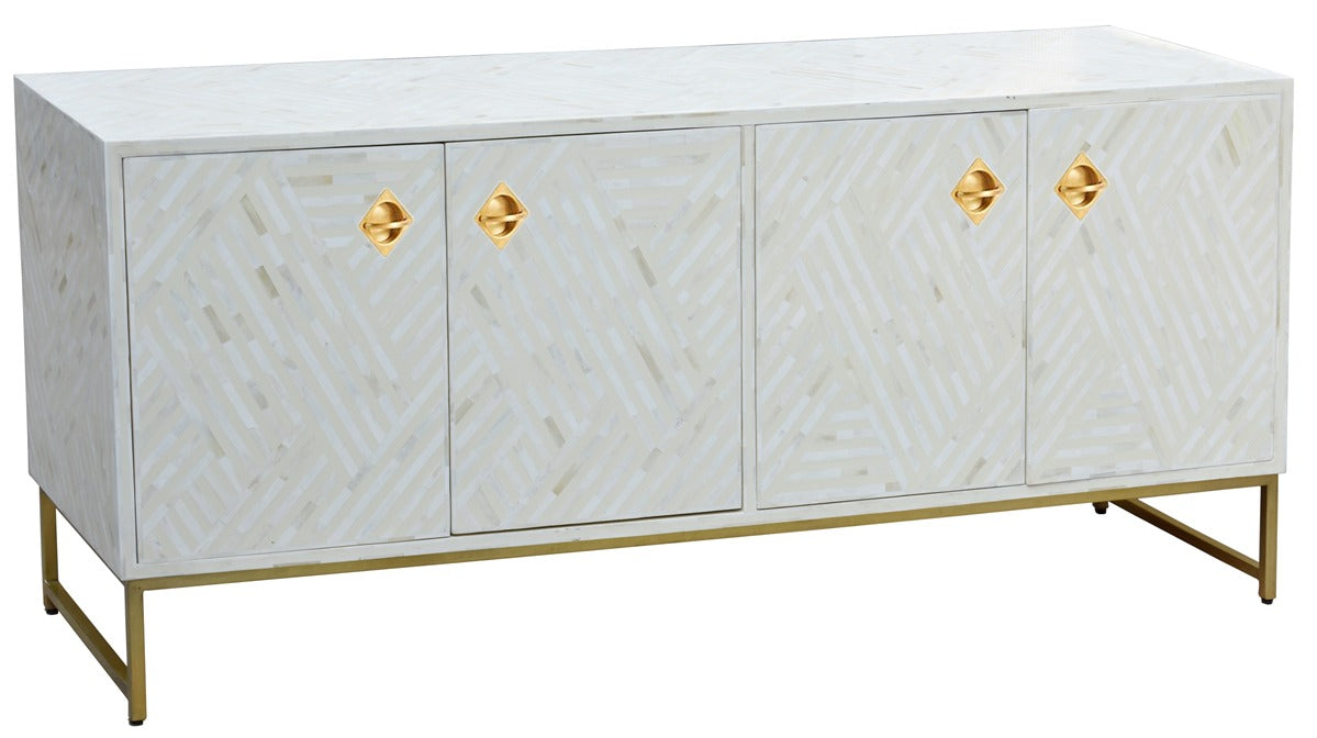 Chaanila_Bone Inlay Side Board with metal Base gold finish