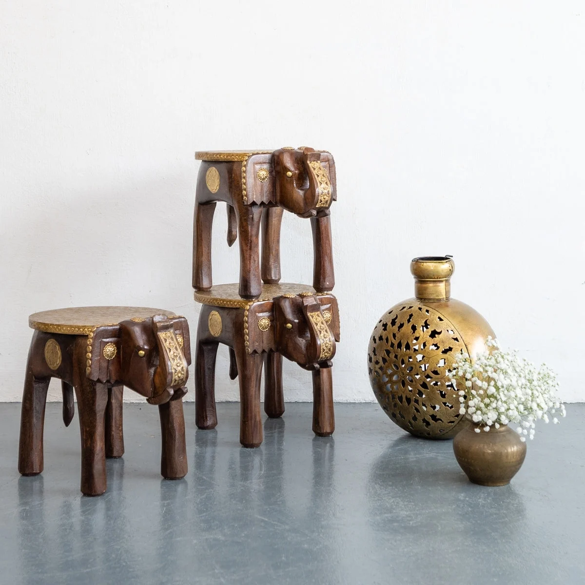 Eva_ Wooden Elephant with Brass work