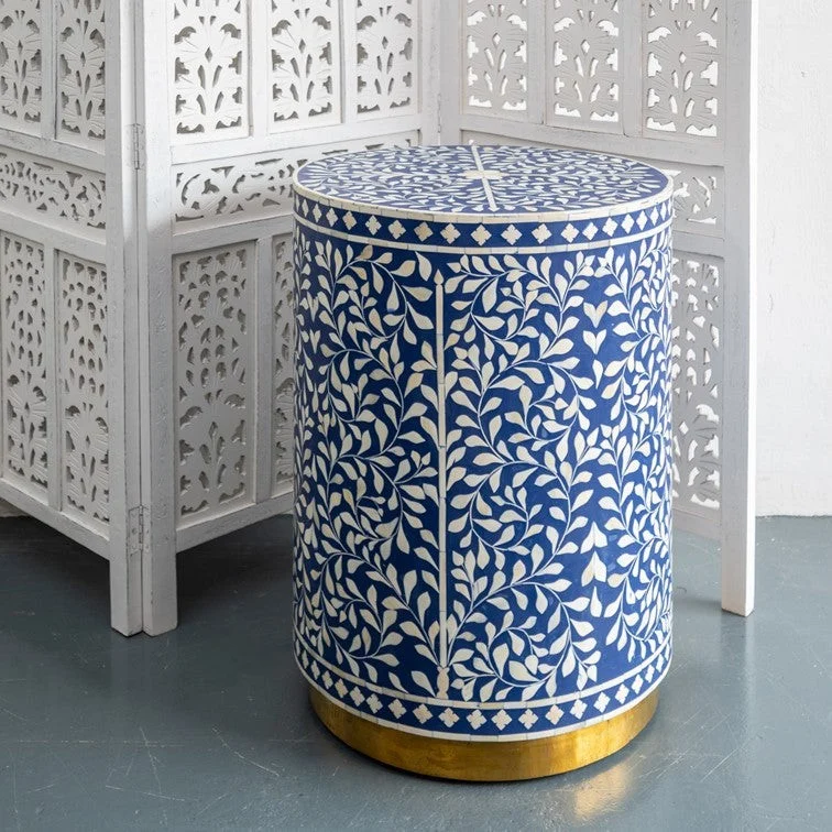 Andrew_Bone Inlay Round Stool_Blue
