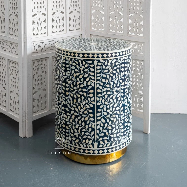 Pipa Floral Pattern Bone Inlay Stool_Dark Blue
– Celson PTE Ltd