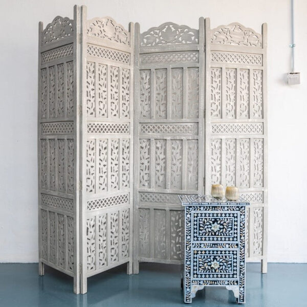 Lois_ Wooden Carved Screen 4 Panel_Room Divider_Grey Finish
– Celson PTE Ltd 3