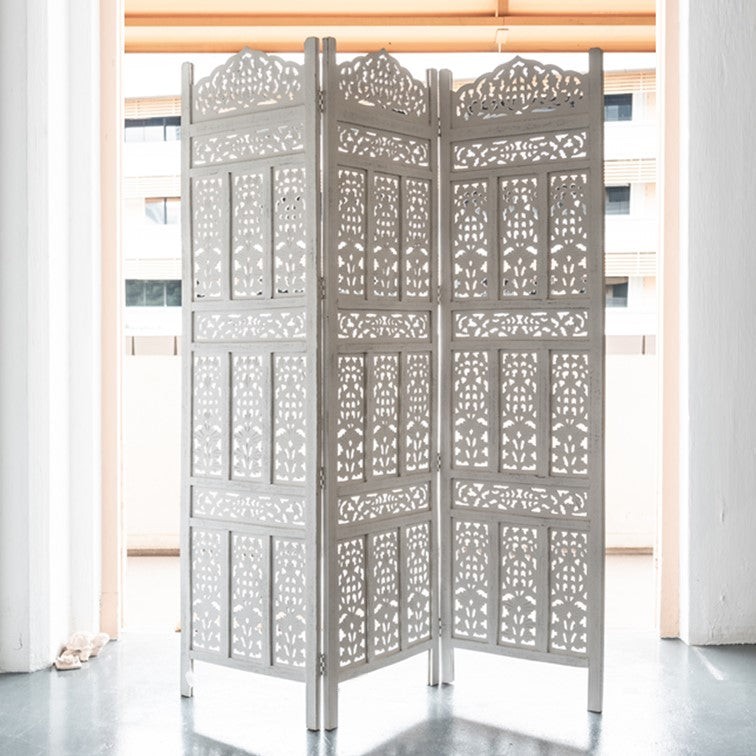 Mark_Wooden Carved Screen 3 Panel_Room Divider_White Washed Finish– Celson PTE Ltd