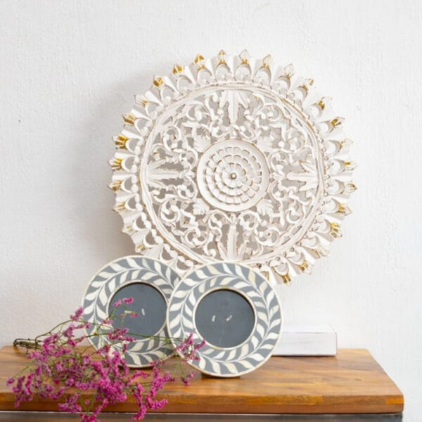 Ariana_Hand Carved Mandala_Round Wall Panel_Table Decor_White with Gol
– Celson PTE Ltd 3