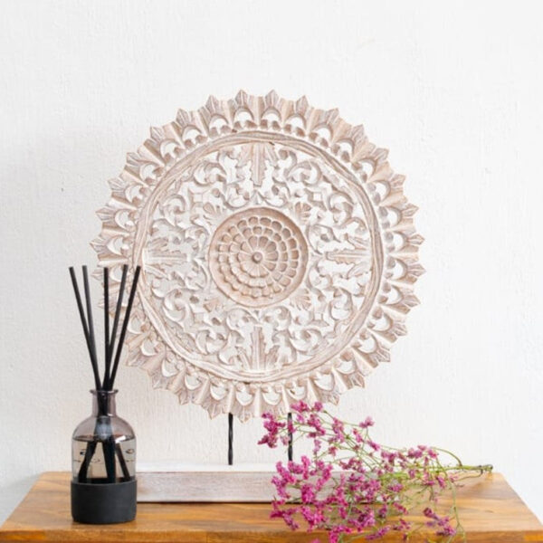 Burson_Hand Carved Mandala_Round Panel _Table Decor_ Distressed Finish
– Celson PTE Ltd 1