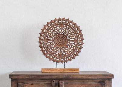 Roan_Hand Carved Mandala_Round Wall Panel_Table Decor_Brown Finish