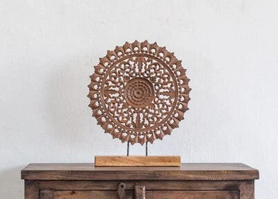Roan_Hand Carved Mandala_Round Wall Panel_Table Decor_Brown Finish