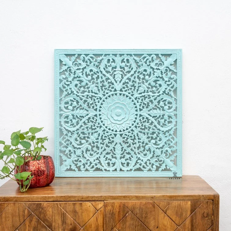 Fink_Wooden Carved Square Wall Panel_60 x 60 cm_White Washed Finish
