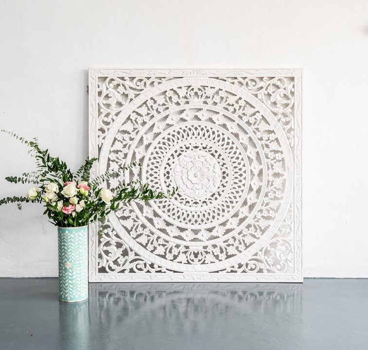 Carell_Wooden Carved Wall Panel_White Washed