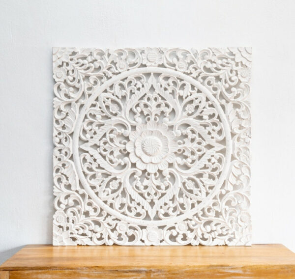 Kate _Wooden Carved Square Wall Panel_90 x 90 cm_White Washed
– Celson PTE Ltd 4